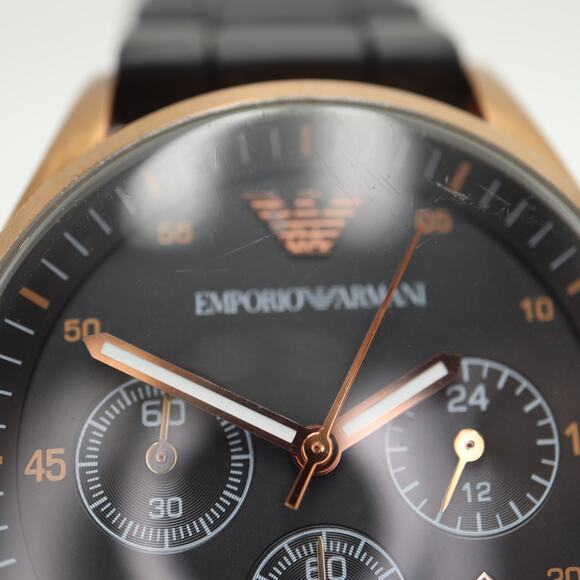 Emporio Armani Unisex Tazio Chronograph 38mm Watch Black Silicone w New Battery - Picture 8 of 16